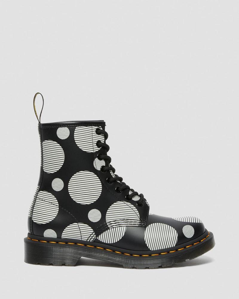 Dr Martens 1460 Polka Dot Smooth Leren Veterlaarzen Dames Zwart | NL 57ILH